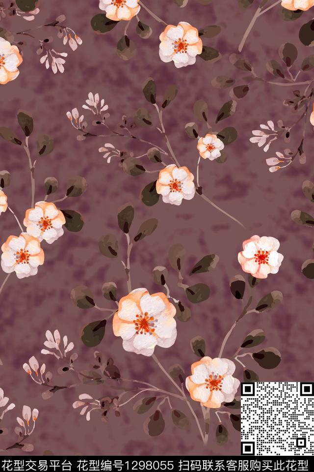 女装水彩花卉数码印花华亿平台下载（图片编号: 1298055） - 瓦栏（Walan）