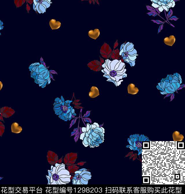 复古花卉大牌风数码印花华亿平台下载（图片编号: 1298203） - 瓦栏（Walan）