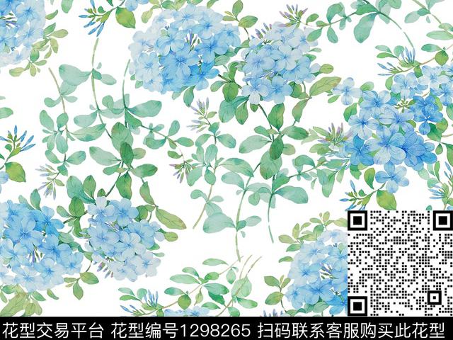 紫藤花水彩花卉清爽花卉数码印花华亿平台下载（图片编号: 1298265） - 瓦栏（Walan）