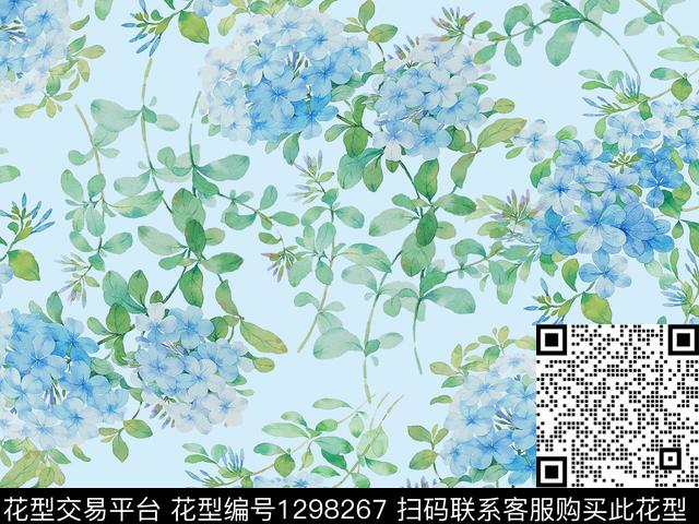 紫藤花水彩花卉清爽花卉数码印花华亿平台下载（图片编号: 1298267） - 瓦栏（Walan）