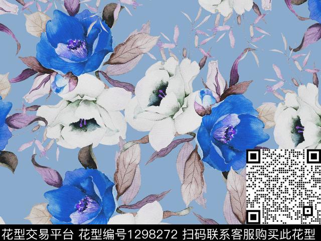 数码华亿平台抽象花卉茶花数码印花华亿平台下载（图片编号: 1298272） - 瓦栏（Walan）