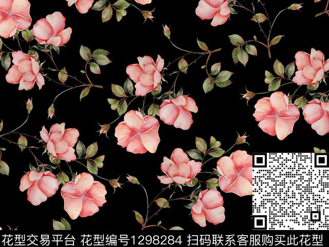 水彩花卉月季花精致花卉数码印花华亿平台下载（图片编号: 1298284） - 瓦栏（Walan）