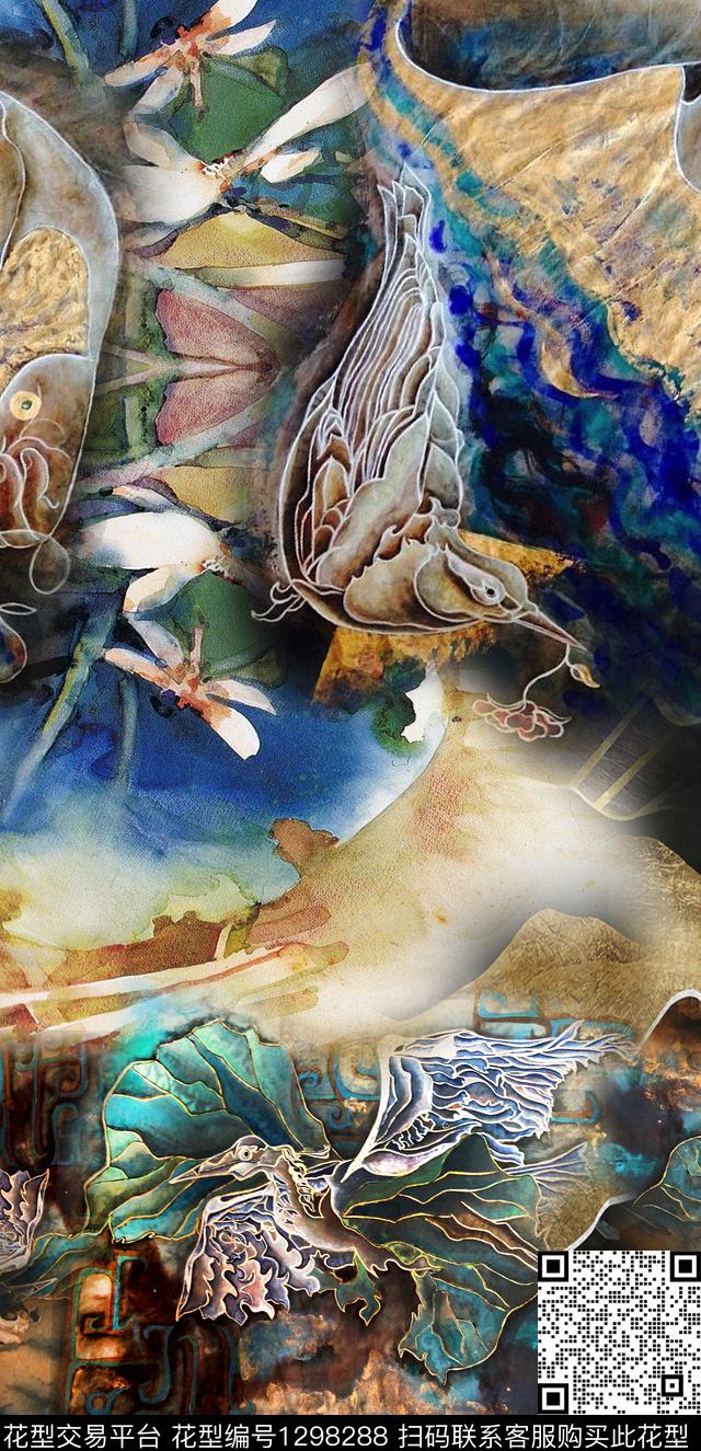 油画华亿平台花卉定位花数码印花华亿平台下载（图片编号: 1298288） - 瓦栏（Walan）
