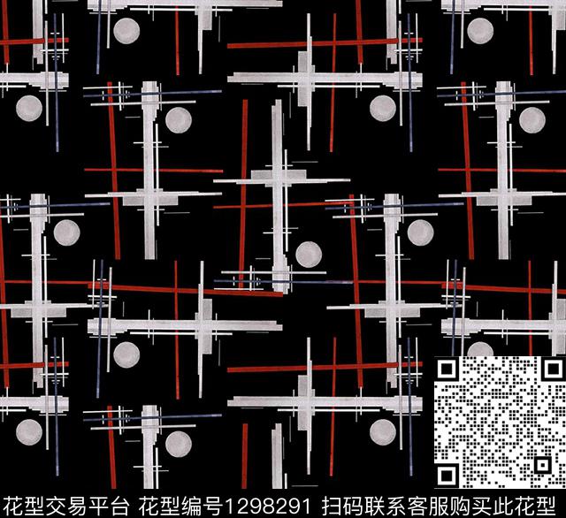 线条波点黑底花卉传统印花华亿平台下载（图片编号: 1298291） - 瓦栏（Walan）