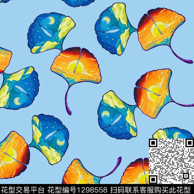 清爽底花卉抽象花卉银杏叶数码印花华亿平台下载（图片编号: 1298558） - 瓦栏（Walan）