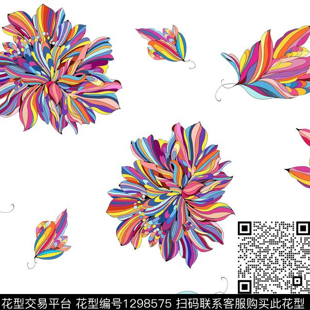 抽象花卉科技花卉散点排列数码印花华亿平台下载（图片编号: 1298575） - 瓦栏（Walan）