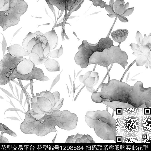 水草水彩荷花荷花数码印花华亿平台下载（图片编号: 1298584） - 瓦栏（Walan）