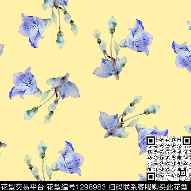 水彩花卉散点排列牵牛花数码印花华亿平台下载（图片编号: 1298983） - 瓦栏（Walan）