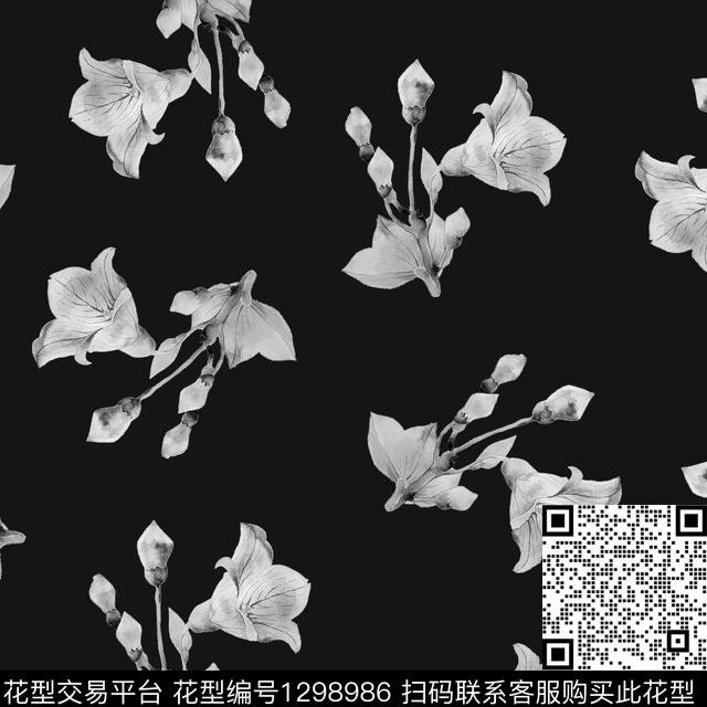 水彩花卉散点排列牵牛花数码印花华亿平台下载（图片编号: 1298986） - 瓦栏（Walan）