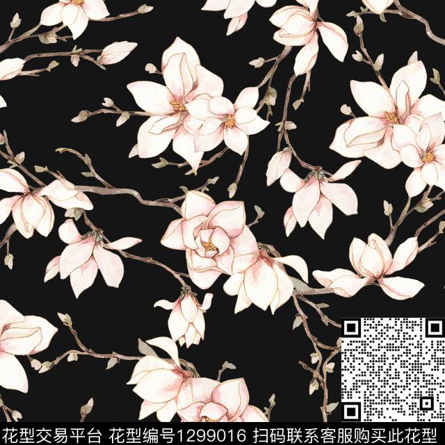 数码华亿平台玉兰花满版散花数码印花华亿平台下载（图片编号: 1299016） - 瓦栏（Walan）