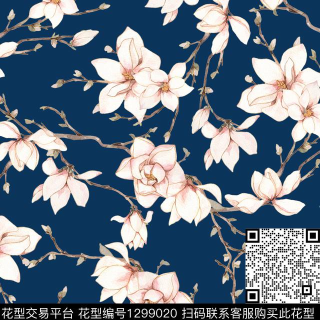 数码华亿平台玉兰花满版散花数码印花华亿平台下载（图片编号: 1299020） - 瓦栏（Walan）