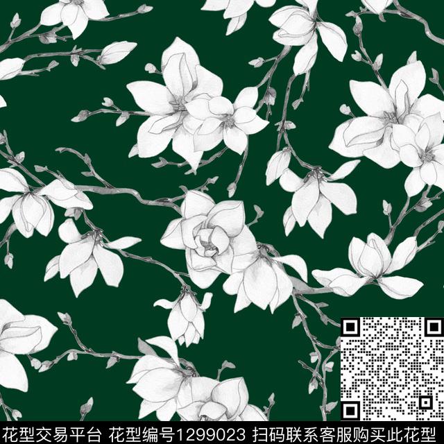 数码华亿平台玉兰花满版散花数码印花华亿平台下载（图片编号: 1299023） - 瓦栏（Walan）