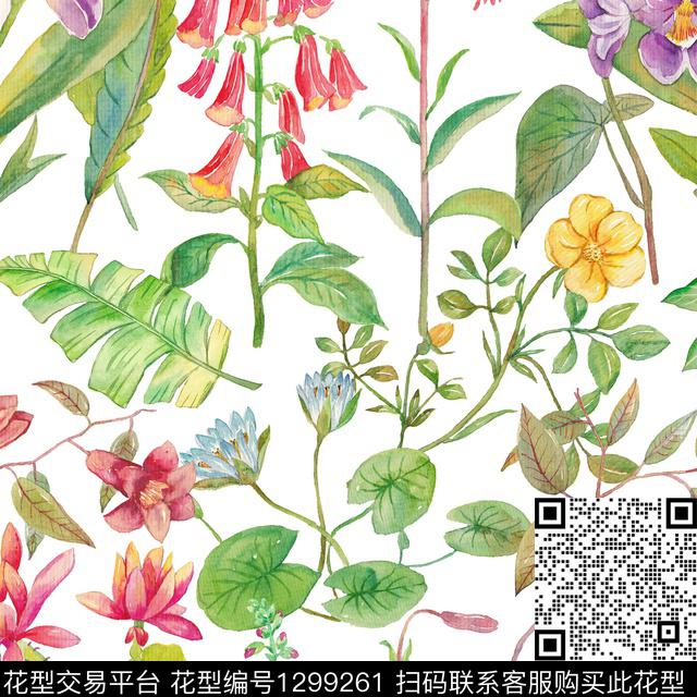 数码华亿平台手绘花卉乱花花卉数码印花华亿平台下载（图片编号: 1299261） - 瓦栏（Walan）