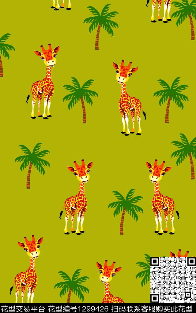 满版散花棕榈树卡通传统印花华亿平台下载（图片编号: 1299426） - 瓦栏（Walan）