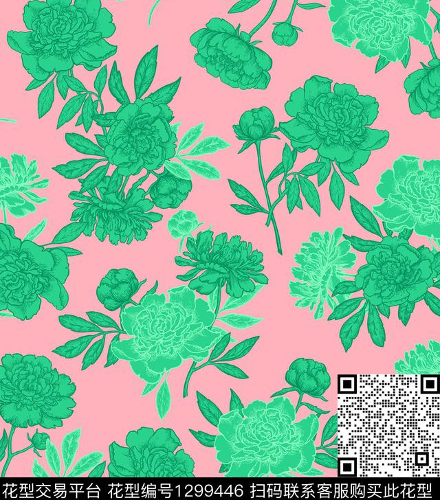 复古花卉大牌风传统印花华亿平台下载（图片编号: 1299446） - 瓦栏（Walan）