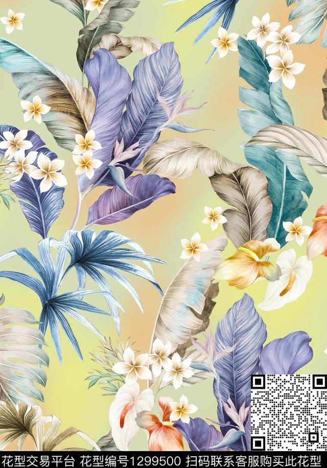 花卉大牌风热带华亿平台数码印花华亿平台下载（图片编号: 1299500） - 瓦栏（Walan）