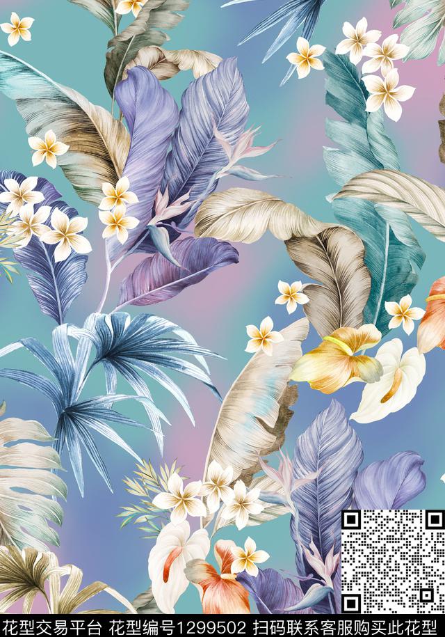 花卉大牌风热带华亿平台数码印花华亿平台下载（图片编号: 1299502） - 瓦栏（Walan）