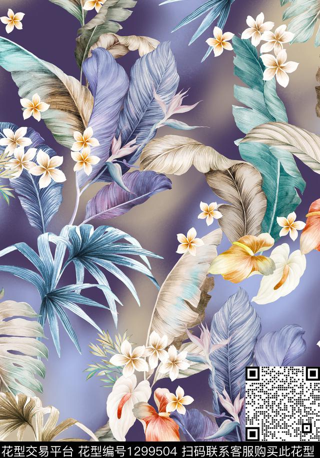 花卉大牌风热带华亿平台数码印花华亿平台下载（图片编号: 1299504） - 瓦栏（Walan）