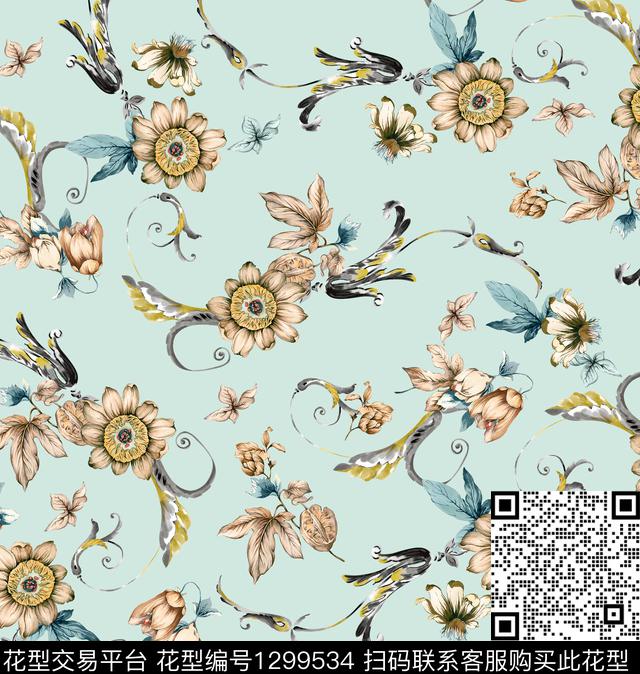 佩斯利花卉大牌风数码印花华亿平台下载（图片编号: 1299534） - 瓦栏（Walan）