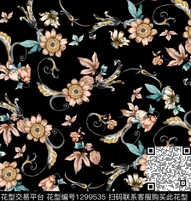 佩斯利花卉大牌风数码印花华亿平台下载（图片编号: 1299535） - 瓦栏（Walan）