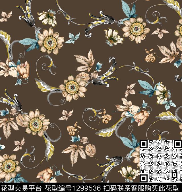 佩斯利花卉大牌风数码印花华亿平台下载（图片编号: 1299536） - 瓦栏（Walan）