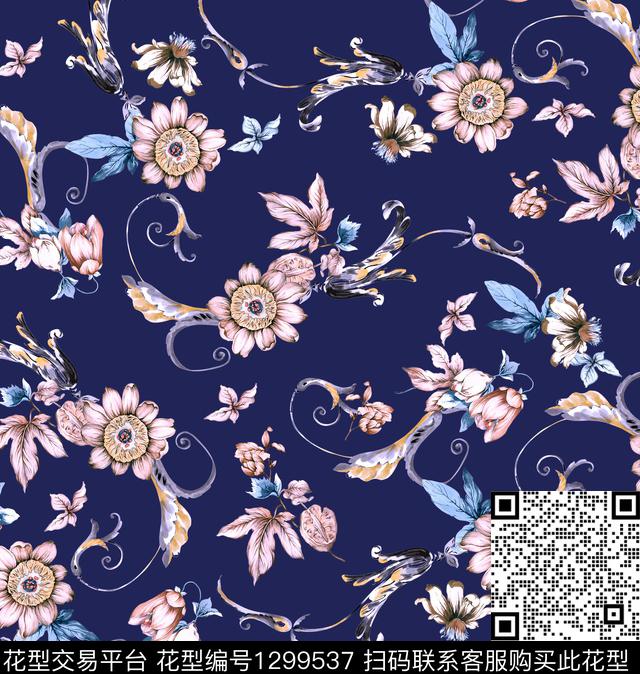 佩斯利花卉大牌风数码印花华亿平台下载（图片编号: 1299537） - 瓦栏（Walan）
