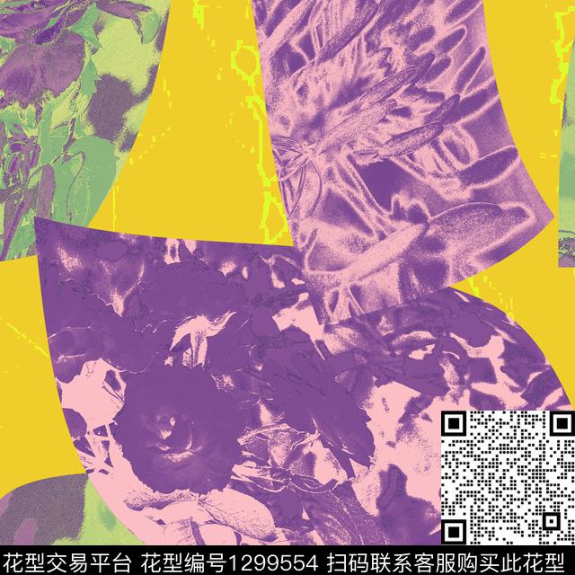 线条画几何花卉数码印花华亿平台下载（图片编号: 1299554） - 瓦栏（Walan）