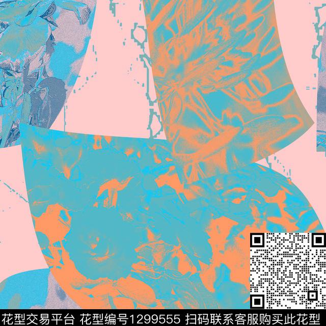 线条画几何花卉数码印花华亿平台下载（图片编号: 1299555） - 瓦栏（Walan）