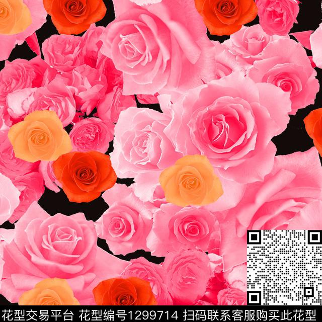 女装玫瑰花牡丹数码印花华亿平台下载（图片编号: 1299714） - 瓦栏（Walan）