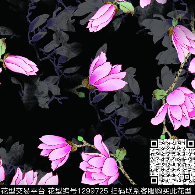 清爽底花卉女装玉兰花数码印花华亿平台下载（图片编号: 1299725） - 瓦栏（Walan）