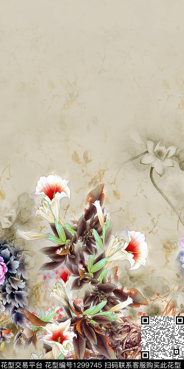 女装定位花双边定位花花卉数码印花华亿平台下载（图片编号: 1299745） - 瓦栏（Walan）