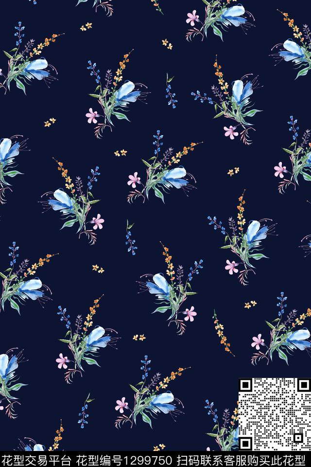 复古花卉花枝小碎花数码印花华亿平台下载（图片编号: 1299750） - 瓦栏（Walan）