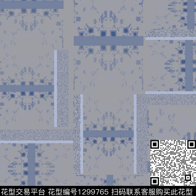 几何格子混搭手绘线条笔触传统印花华亿平台下载（图片编号: 1299765） - 瓦栏（Walan）