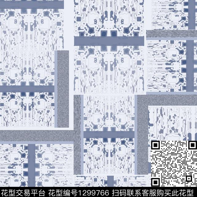 几何格子混搭手绘线条笔触传统印花华亿平台下载（图片编号: 1299766） - 瓦栏（Walan）