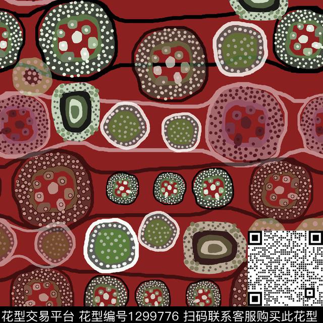 几何圆圈与波点手绘线条笔触数码印花华亿平台下载（图片编号: 1299776） - 瓦栏（Walan）