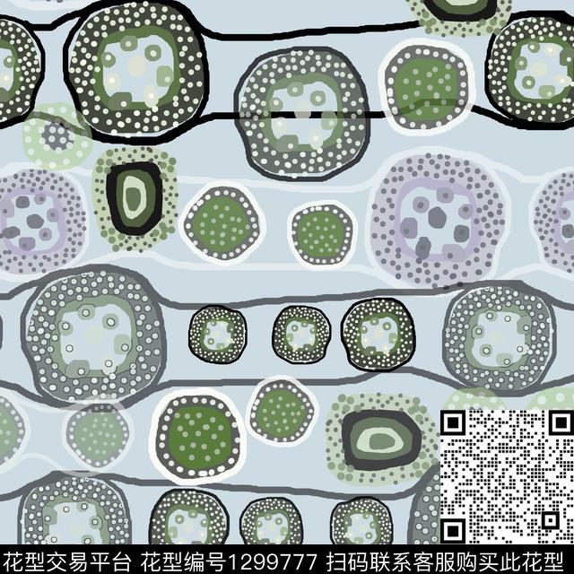 几何圆圈与波点手绘线条笔触数码印花华亿平台下载（图片编号: 1299777） - 瓦栏（Walan）
