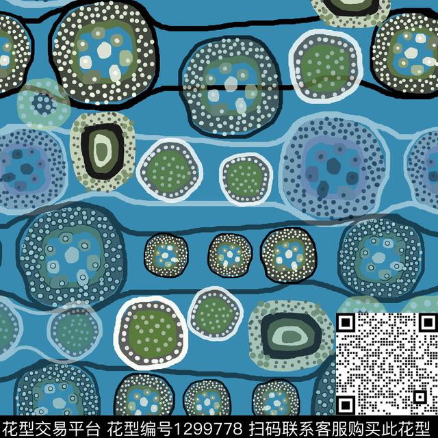 几何圆圈与波点手绘线条笔触数码印花华亿平台下载（图片编号: 1299778） - 瓦栏（Walan）