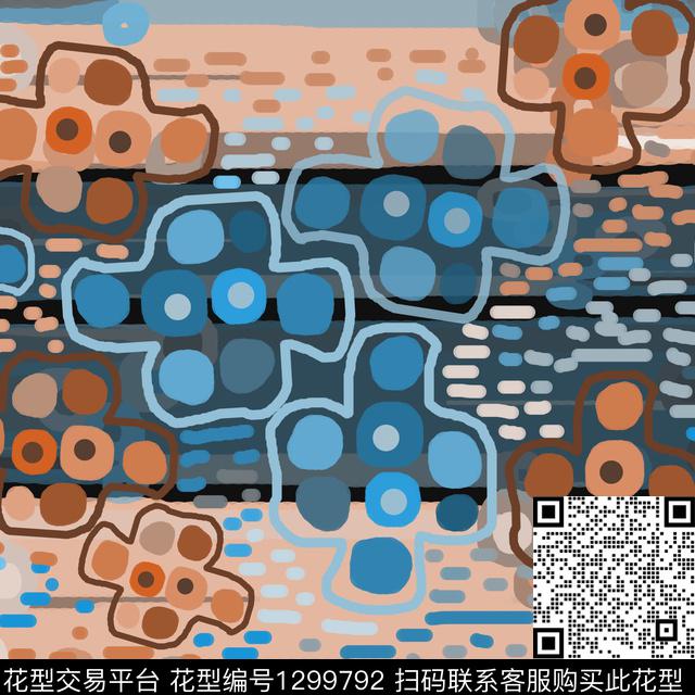 几何圆圈与波点手绘线条笔触传统印花华亿平台下载（图片编号: 1299792） - 瓦栏（Walan）