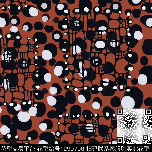 几何手绘线条笔触圆圈与波点传统印花华亿平台下载（图片编号: 1299796） - 瓦栏（Walan）