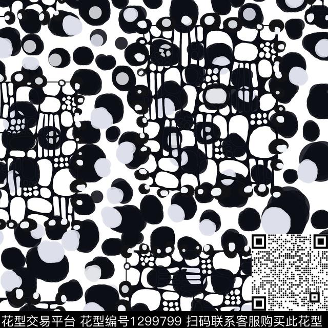 几何手绘线条笔触圆圈与波点传统印花华亿平台下载（图片编号: 1299799） - 瓦栏（Walan）