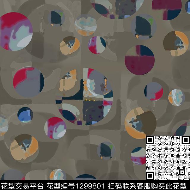 几何圆圈与波点迷彩图案数码印花华亿平台下载（图片编号: 1299801） - 瓦栏（Walan）