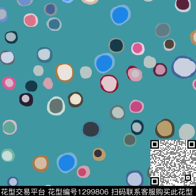 几何圆圈与波点手绘线条笔触传统印花华亿平台下载（图片编号: 1299806） - 瓦栏（Walan）