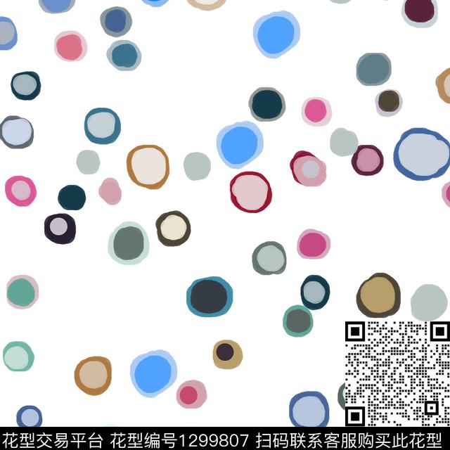 几何圆圈与波点手绘线条笔触传统印花华亿平台下载（图片编号: 1299807） - 瓦栏（Walan）