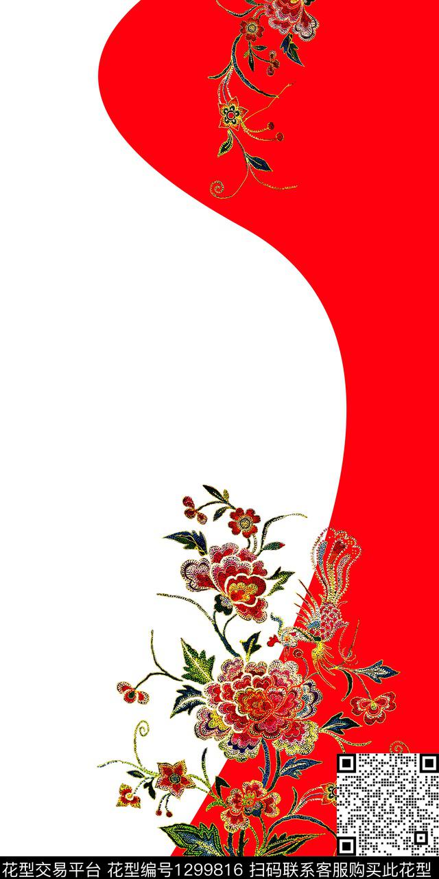 女装定位花花卉旗袍数码印花华亿平台下载（图片编号: 1299816） - 瓦栏（Walan）