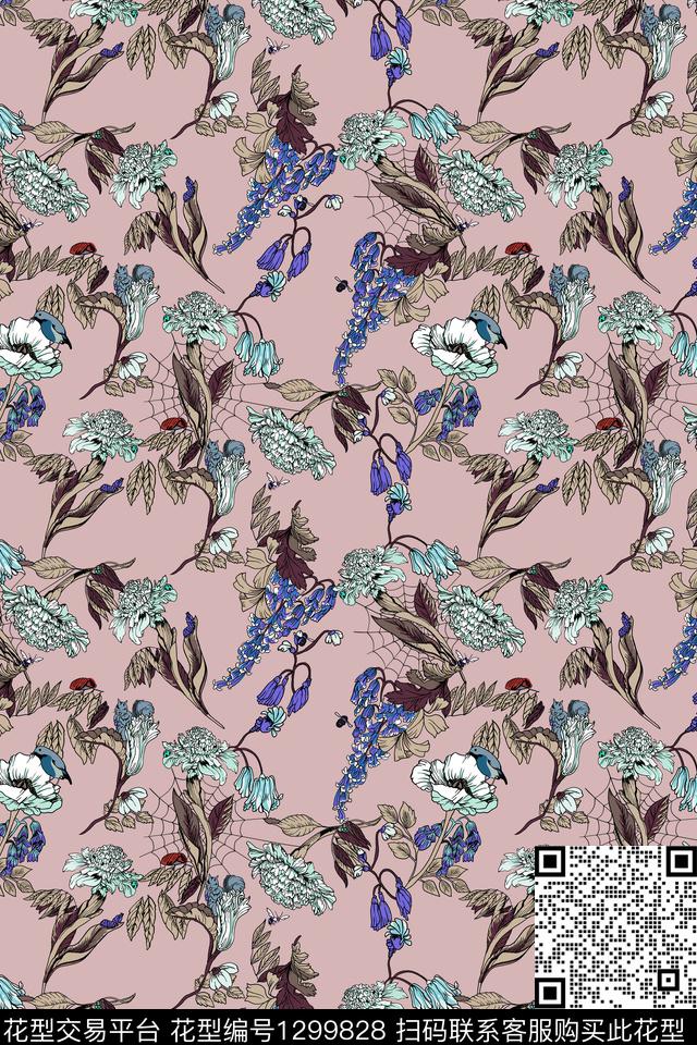 花卉春夏华亿平台大牌风数码印花华亿平台下载（图片编号: 1299828） - 瓦栏（Walan）