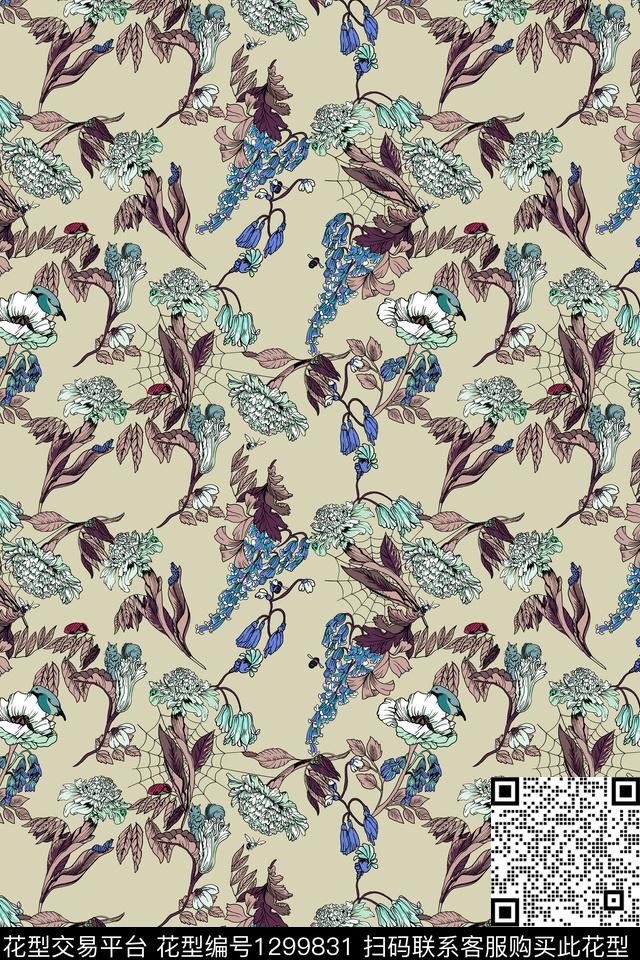 花卉春夏华亿平台大牌风数码印花华亿平台下载（图片编号: 1299831） - 瓦栏（Walan）