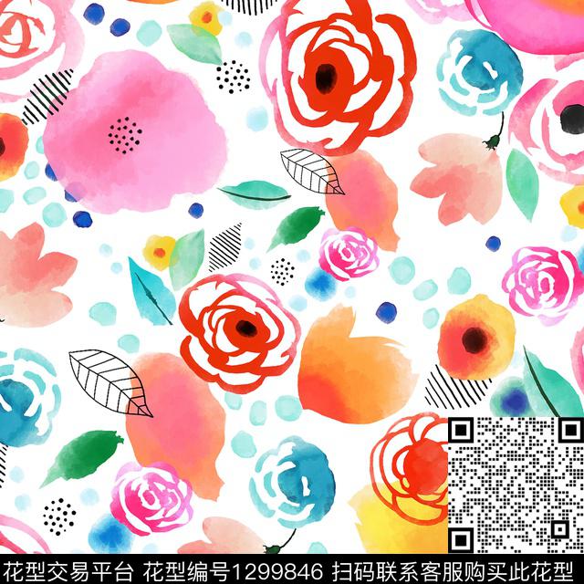 可爱卡通花卉数码花卉数码印花华亿平台下载（图片编号: 1299846） - 瓦栏（Walan）