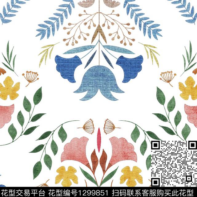 数码华亿平台抽象花卉可爱数码印花华亿平台下载（图片编号: 1299851） - 瓦栏（Walan）