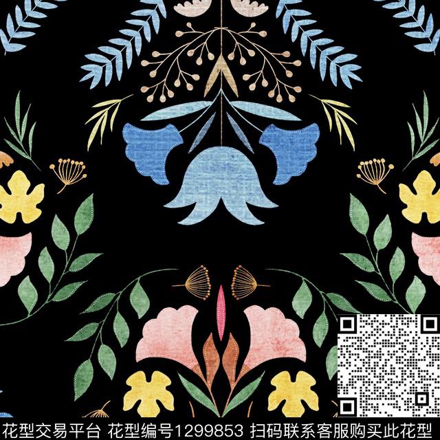 数码华亿平台抽象花卉可爱数码印花华亿平台下载（图片编号: 1299853） - 瓦栏（Walan）