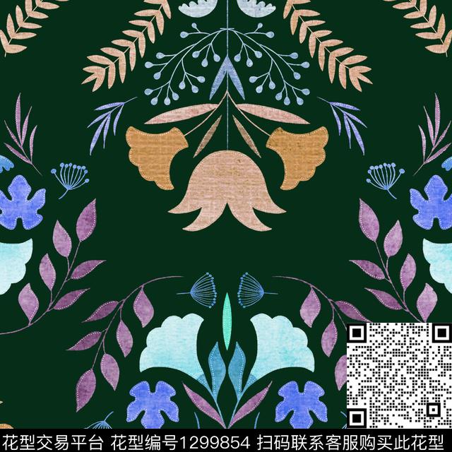 数码华亿平台抽象花卉可爱数码印花华亿平台下载（图片编号: 1299854） - 瓦栏（Walan）